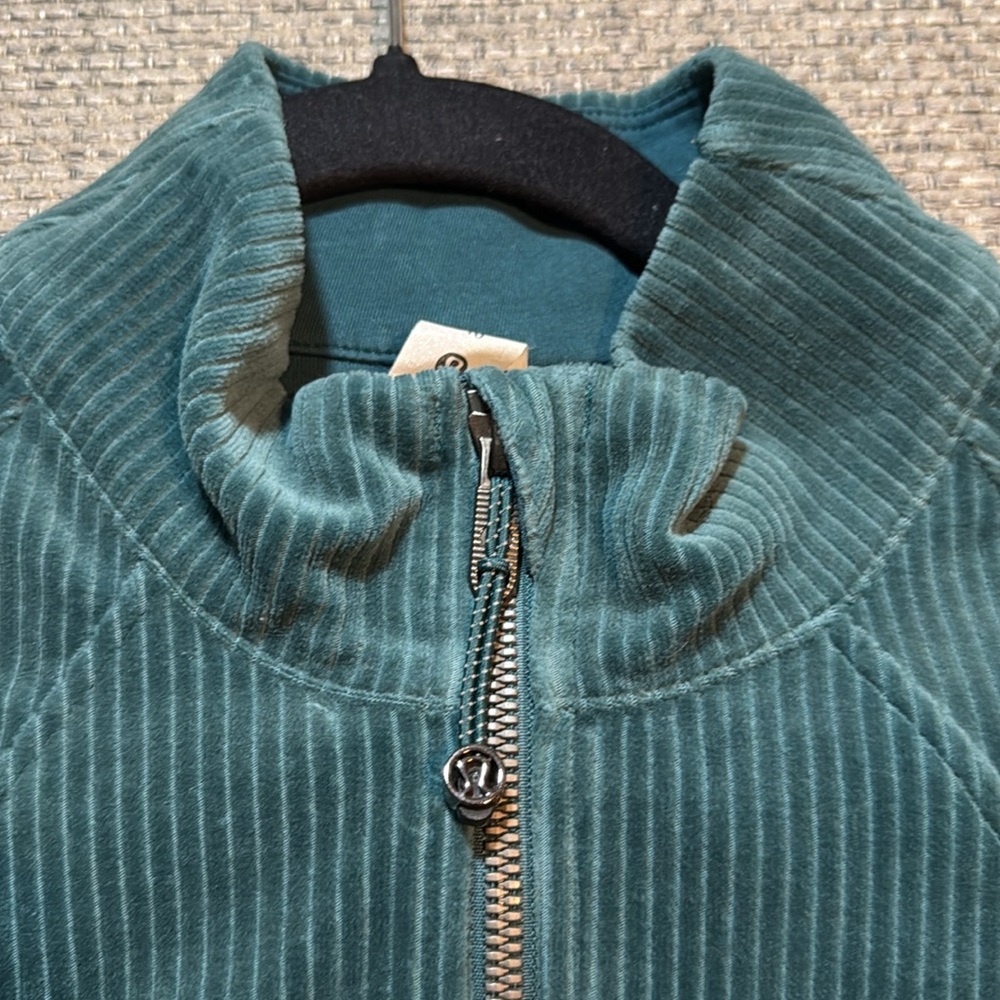 Lululemon Scuba Track Jacket Velvet Velour Cord Storm Teal Cotton Jersey‎ sz10 - Picture 5 of 8